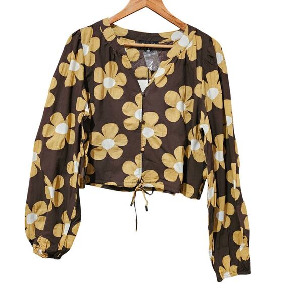 Jacquie The Label Floral Blouse Brown Yellow Size L NWT - Picture 1 of 6